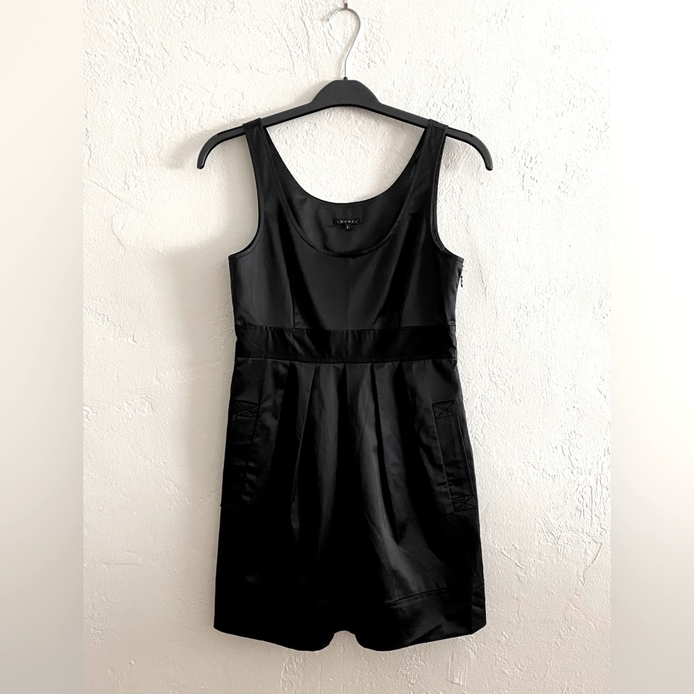 THEORY BLACK SATIN MINIDRESS MINIMALIST CHIC SIZE 2 - Picture 10 of 14